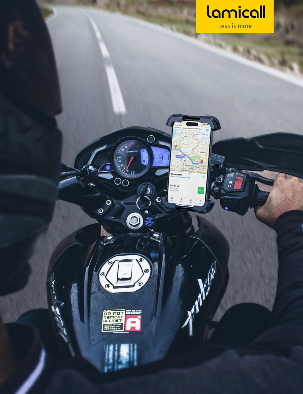 Lamicall lifestyle on-bike navigation shot improving hands-free route viewing