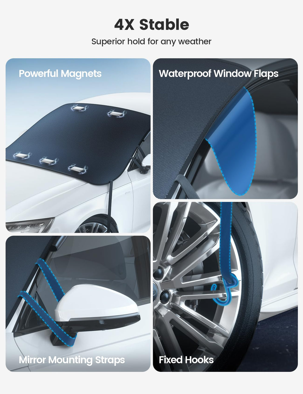 Lamicall cover mounted on windshield demonstrating instant snow removal