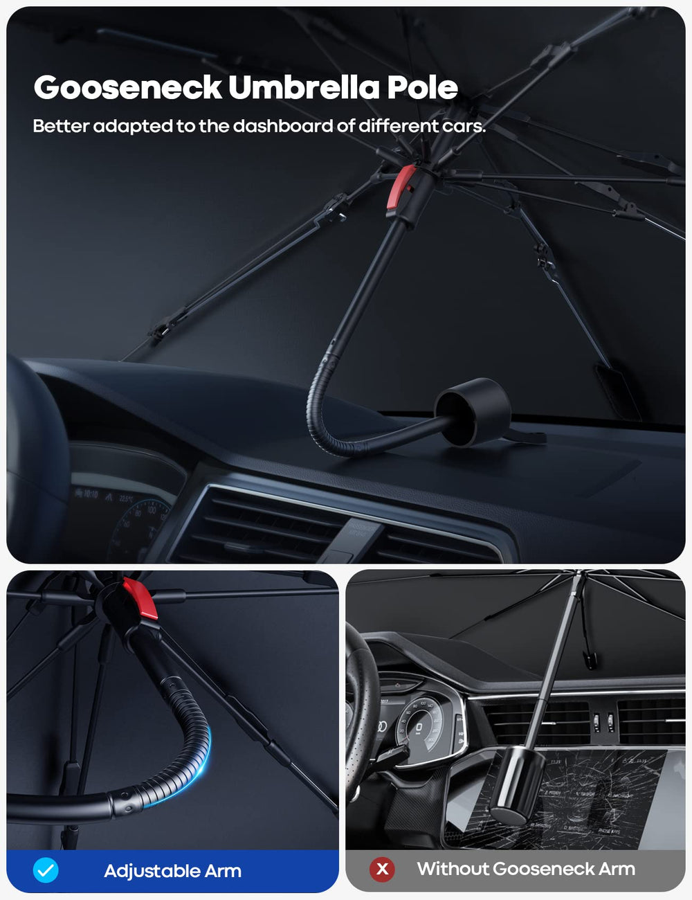 Lamicall size comparison on dashboard illustrating fit for sedans and SUVs