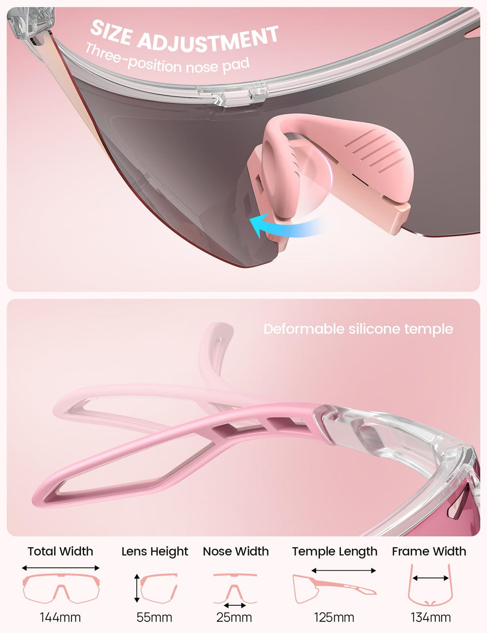 Lamicall temple detail with silicone grip reducing slip during activity and increasing comfort
