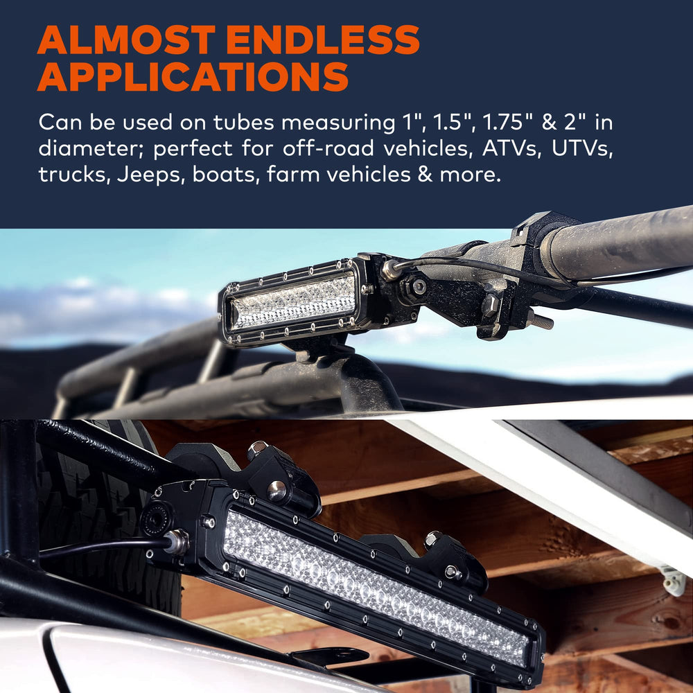 LAMPHUS clamp beside ruler showing fit for 1 to 2 inch tubes