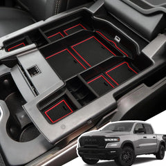 LANGBEAN front view of console organizer showing neat compartments and quick access benefit