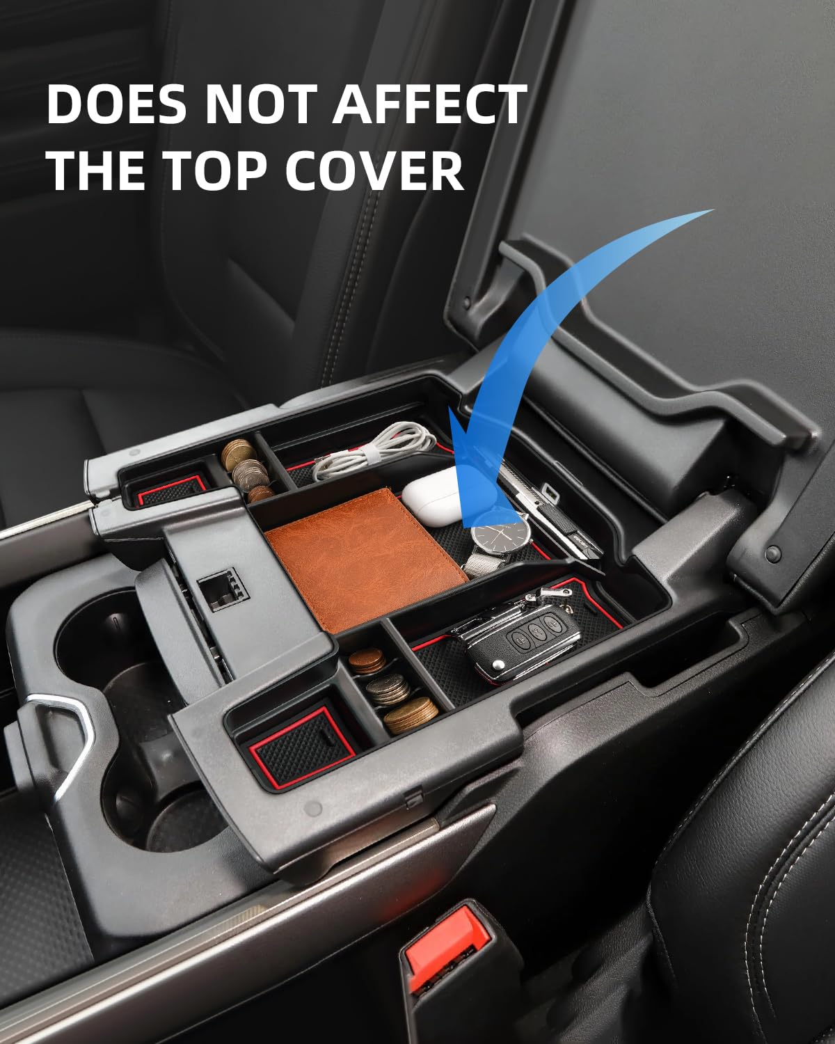 LANGBEAN console open showing insert depth and capacity for small essentials