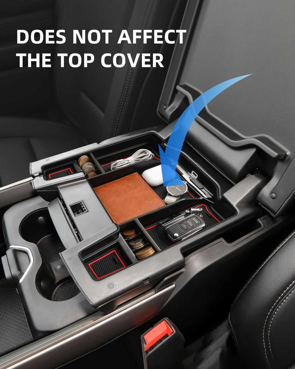 LANGBEAN console open showing insert depth and capacity for small essentials