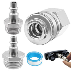 Langina front view of three brass quick connect fittings showing durability and easy hookup