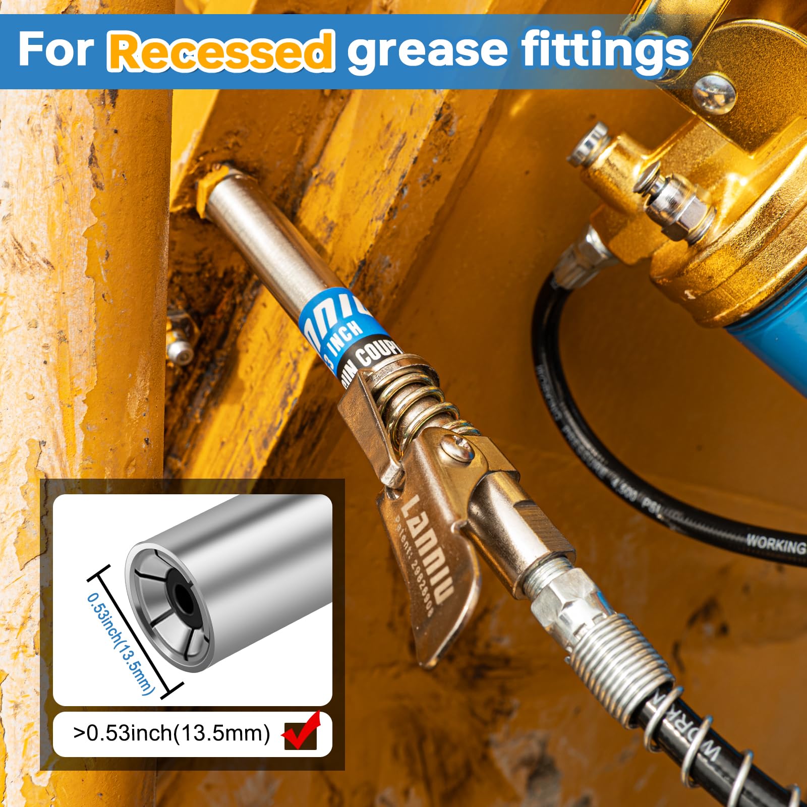 LANNIU close-up of patented 6-jaw coupler showing secure leakproof grip benefit