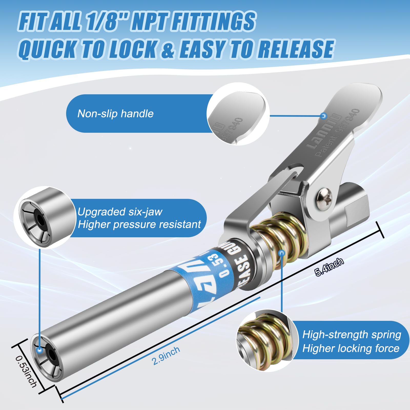 LANNIU coupler next to ruler showing over 2.9 inch extended reach