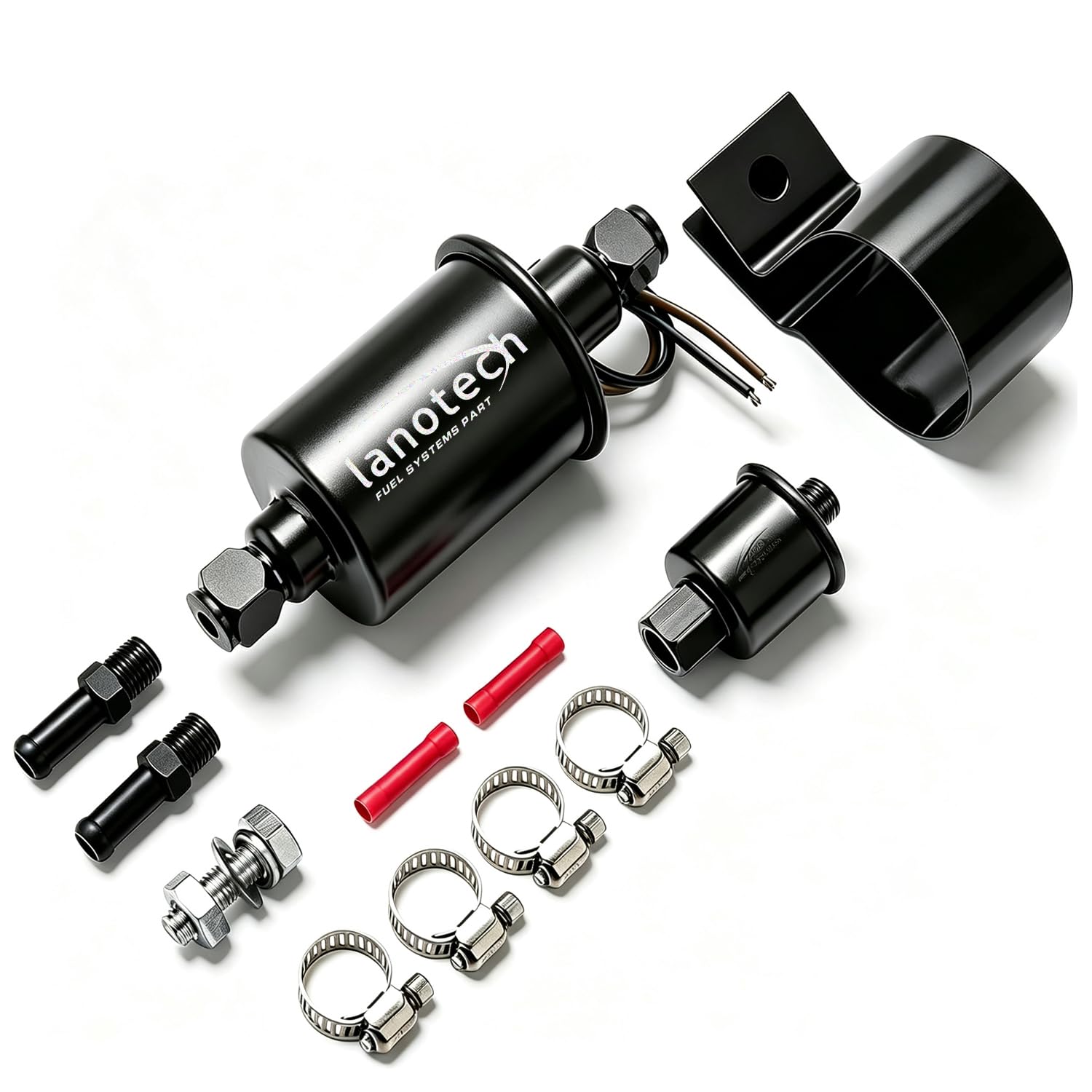 Lanotech front view metal fuel pump showing compact durable design and reliable output