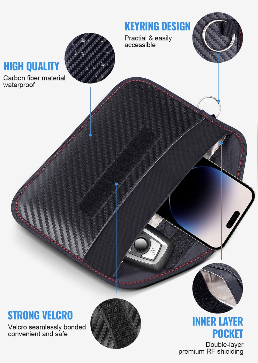 lanpard pouch holding multiple key fobs to prevent relay theft
