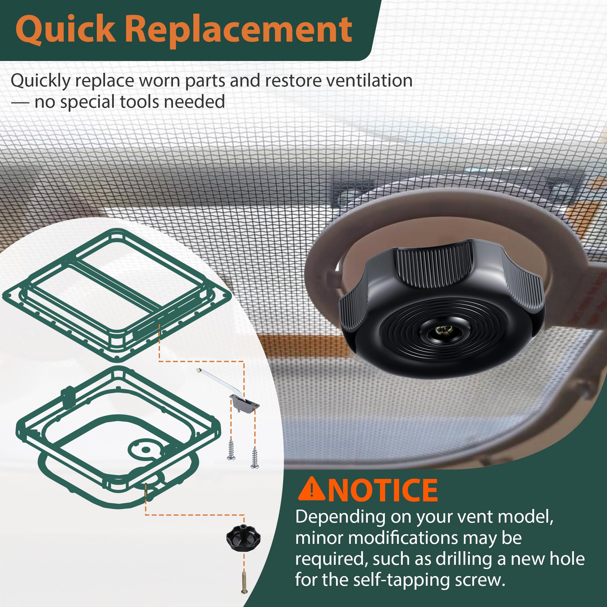 Lanties installed in RV vent demonstrating restored smooth opening