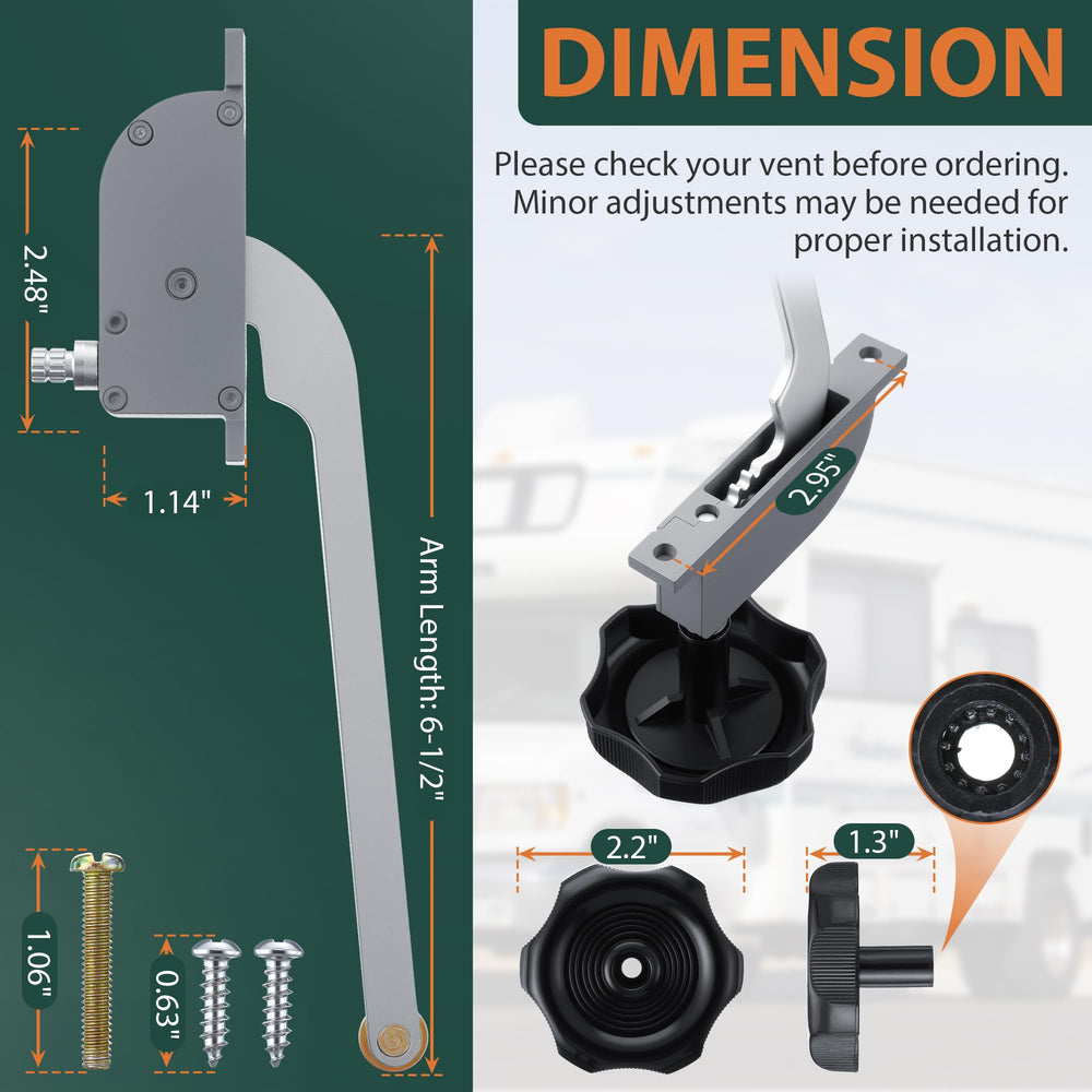 Lanties close-up of 6-1/2-inch metal operator arm offering durable control
