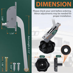 Lanties close-up of 6-1/2-inch metal operator arm offering durable control