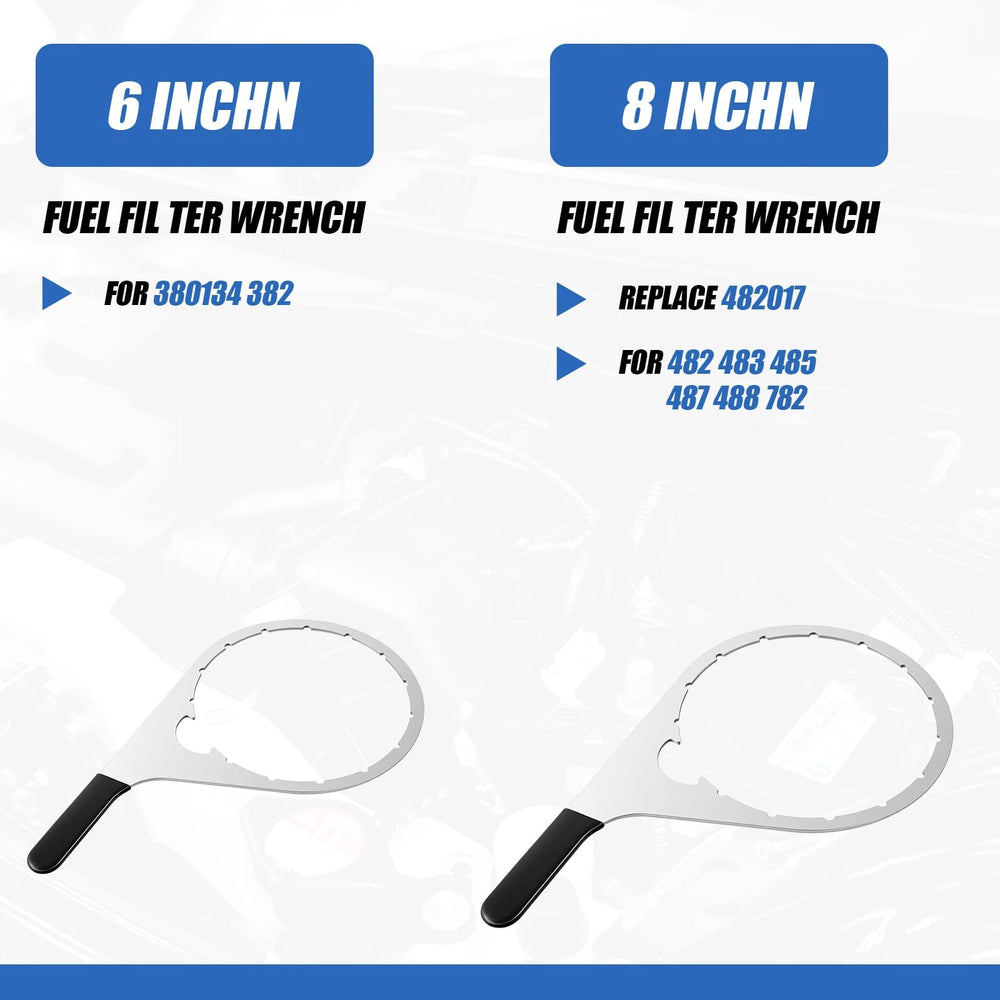 Lanties wrench engaged on an engine fuel filter cap for faster, safer removal