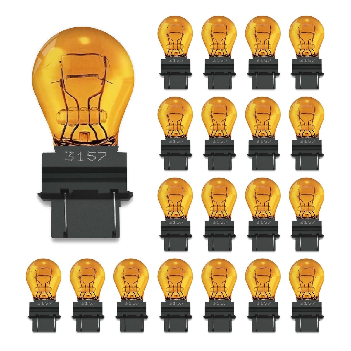Lanuovx front packaging showing 20 amber 3157A bulbs for reliable replacements