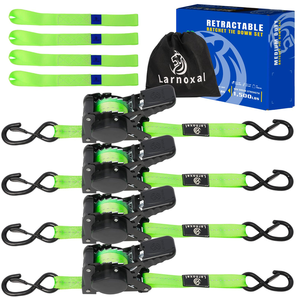 Larnoxal front pack showing four green retractable ratchet straps for neat storage