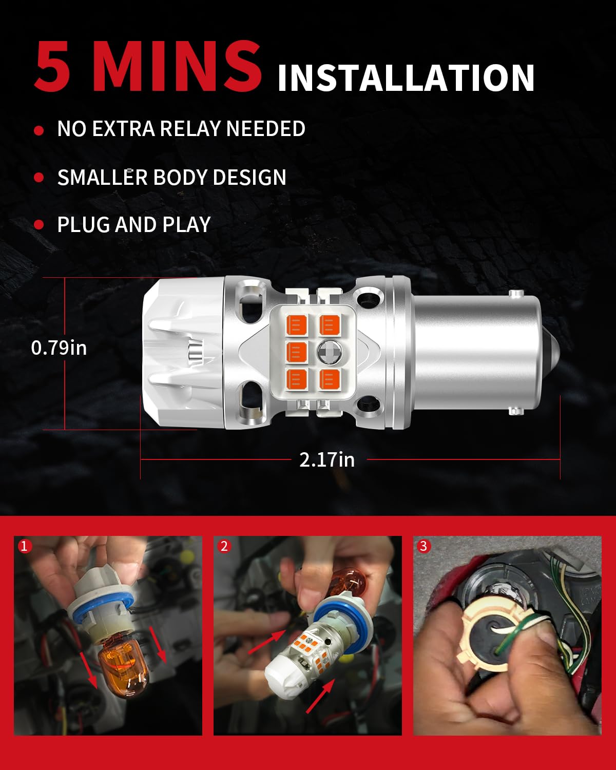 LASFIT installed in front turn socket demonstrating clear amber blink for safety