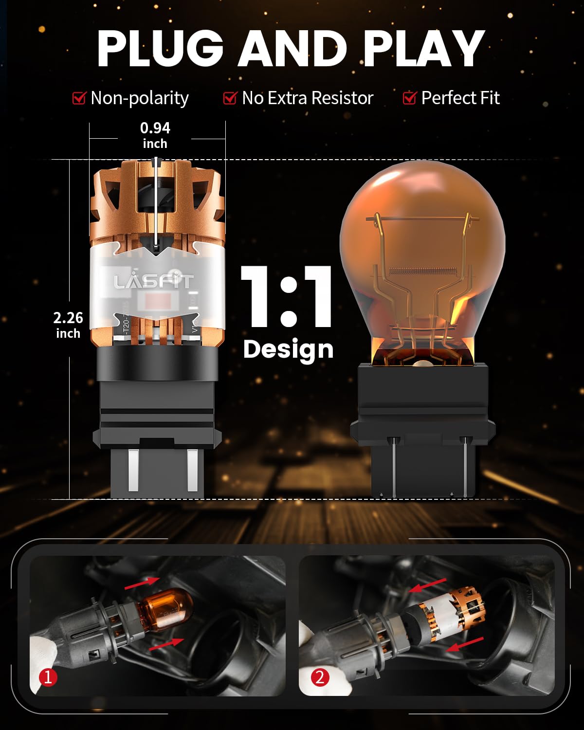 LASFIT bulb beside ruler showing compact size for accurate fitment