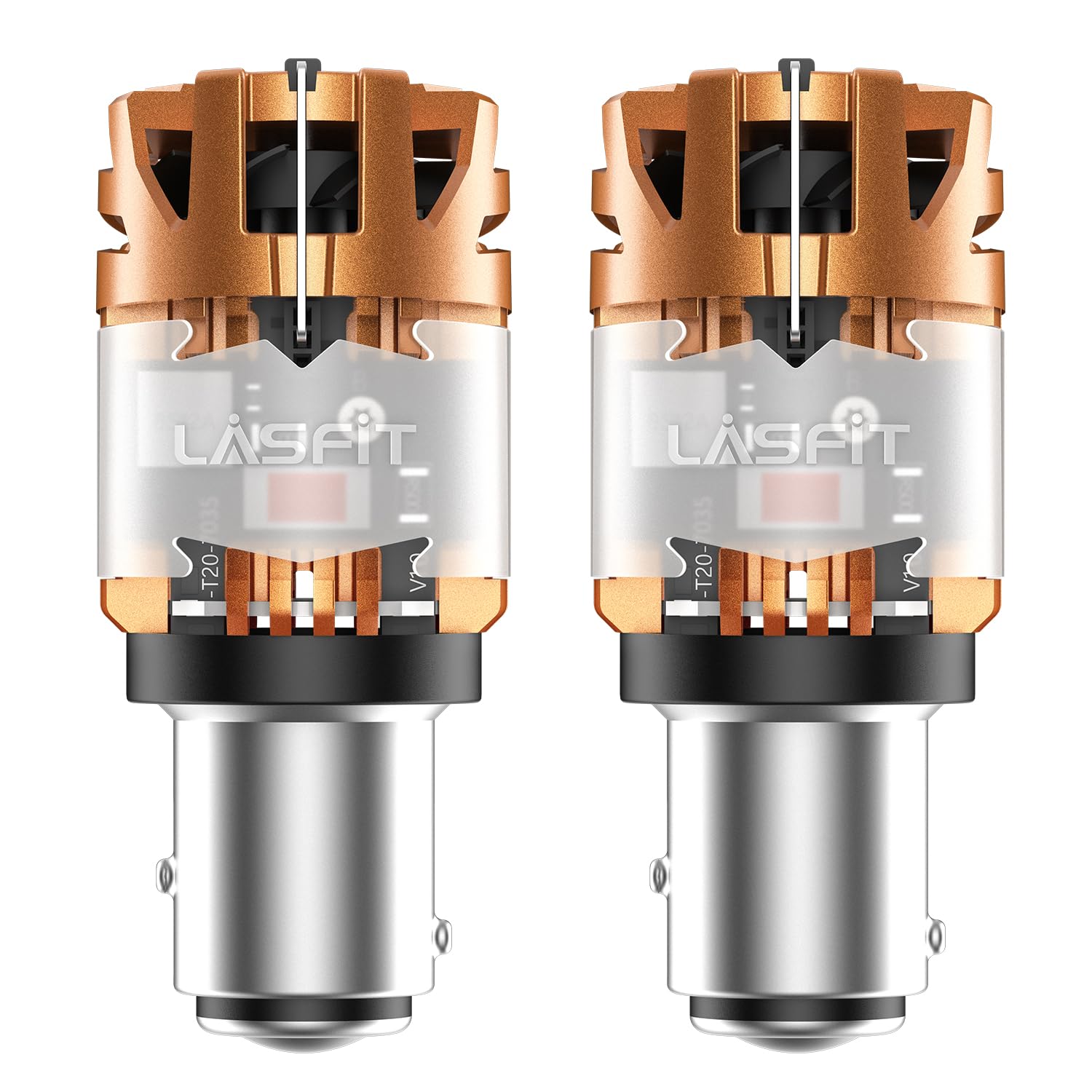 LASFIT front view of 1157 brake LED bulb showing plug-and-play fit and improved visibility