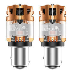 LASFIT front view of 1157 brake LED bulb showing plug-and-play fit and improved visibility