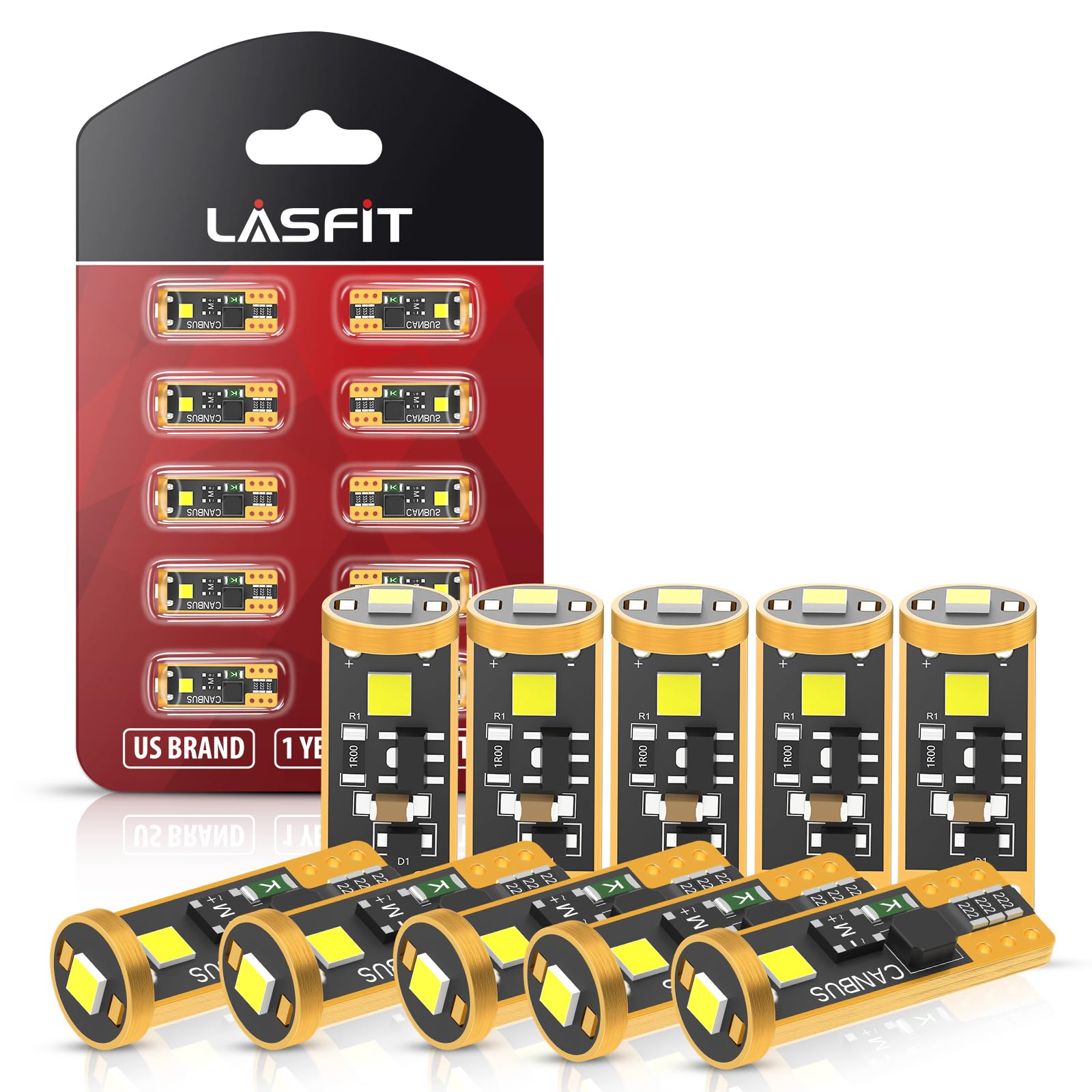 LASFIT front view of 10-pack bulbs showing product and packaging benefit visibility