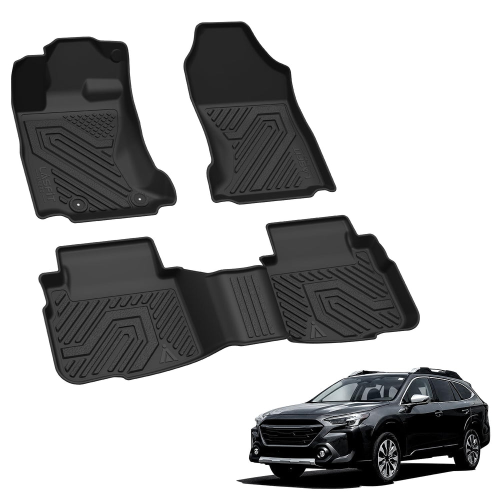 LASFIT mats inside Subaru on a roadtrip scene protecting flooring outdoors