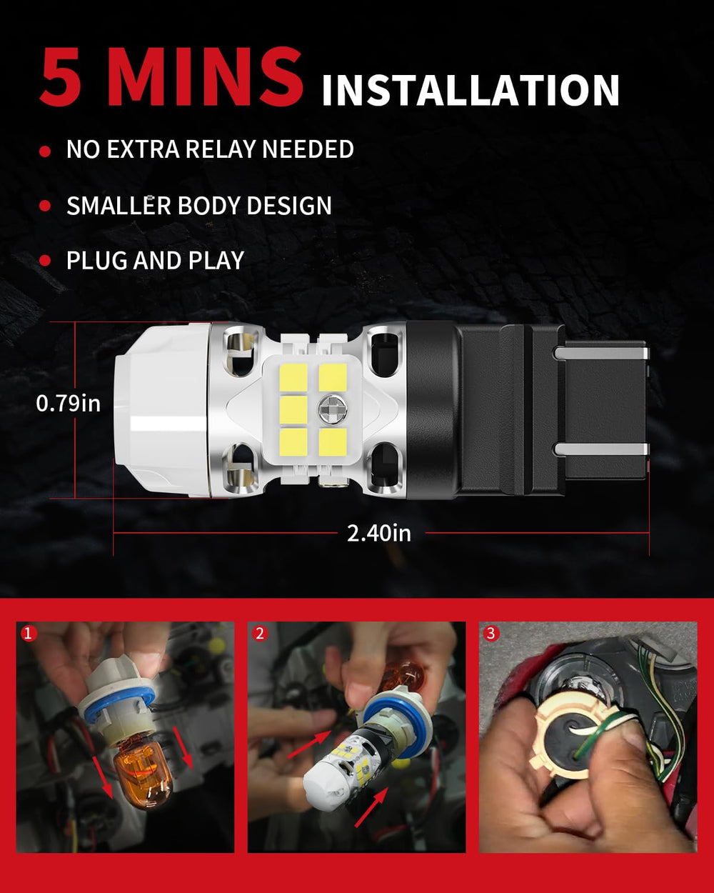 LASFIT opened package with two bulbs for fast pair replacement convenience