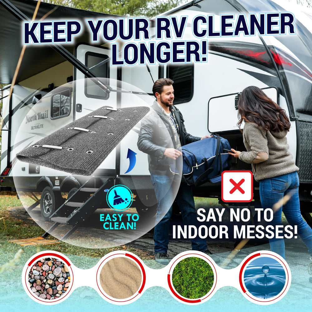 LATCH.IT installed on RV step demonstrating full-step coverage and improved traction