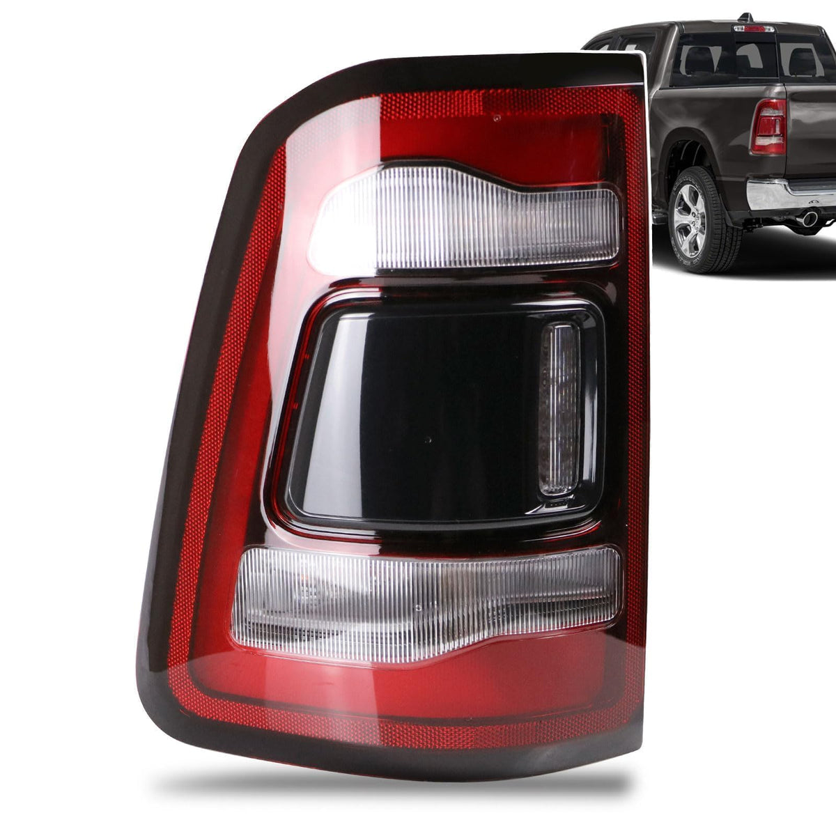 Lathsy driver-side tail light front view showing sleek black cover and improved visibility