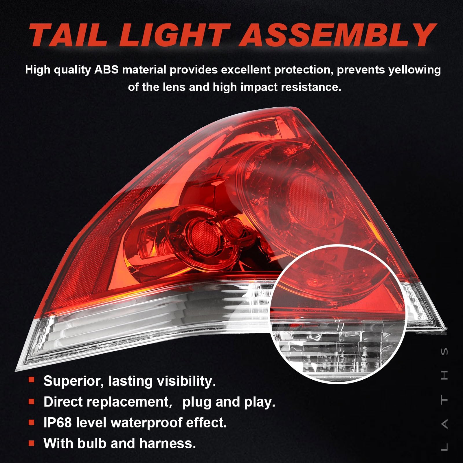 Lathsy tail light beside measuring tape showing dimensions for correct fit benefit