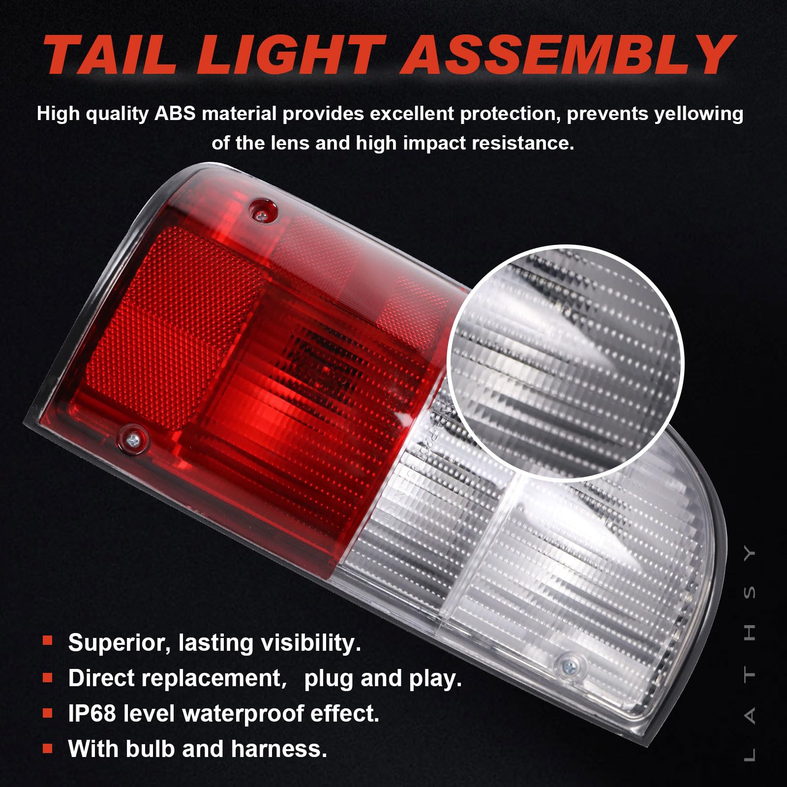 Lathsy tail light held in hand showing size and direct-fit benefit