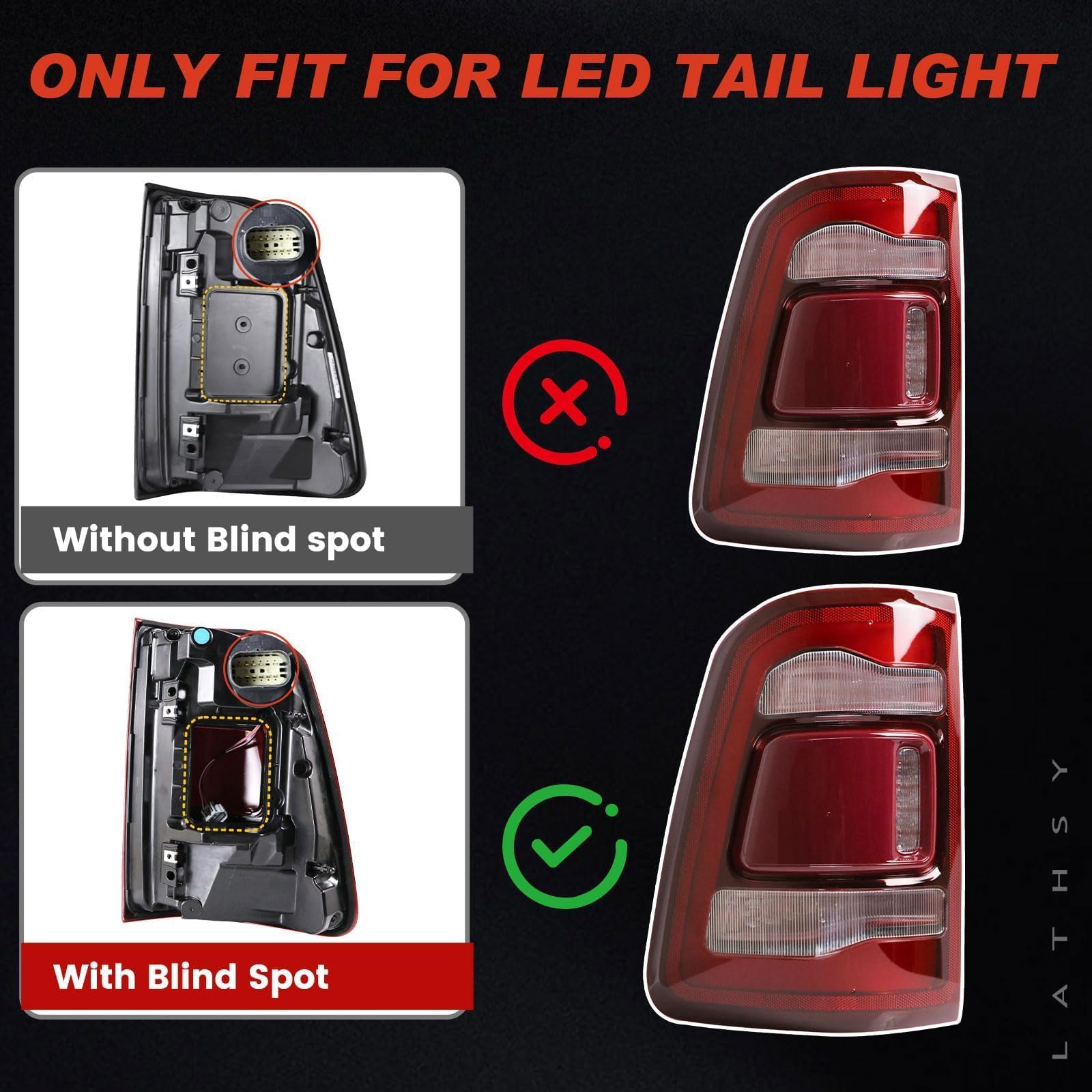 Lathsy tail light installed on Ram 1500 rear demonstrating direct-fit ease and updated look