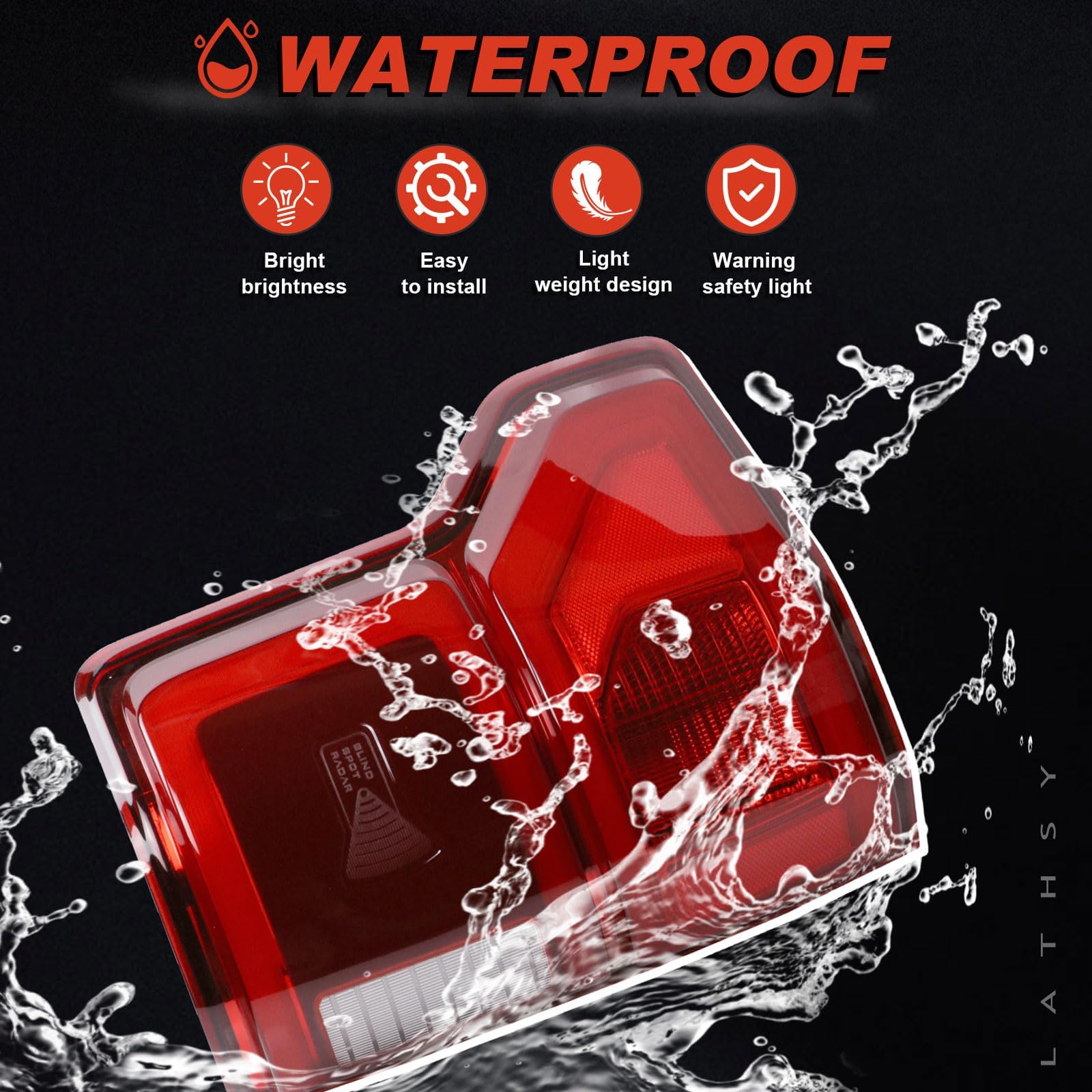Lathsy tail light boxed with accessories showing included plug and safe packaging