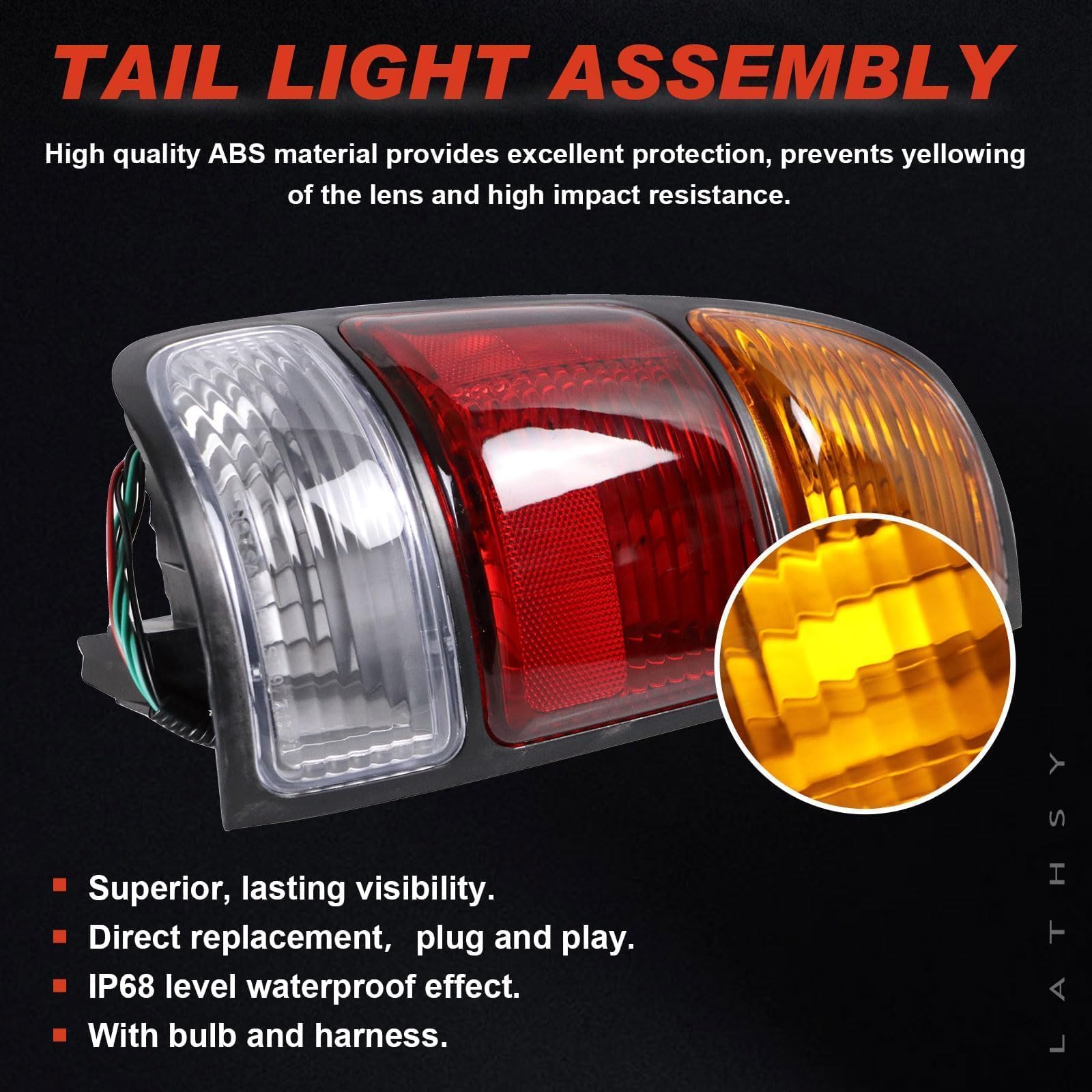 Lathsy tail light seal and gasket closeup showing water-resistant benefit