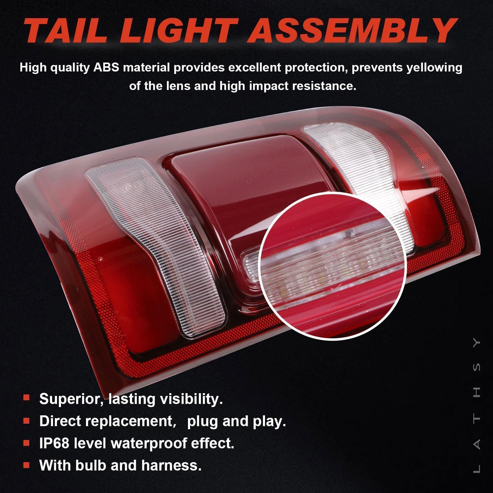 Lathsy tail light next to ruler illustrating dimensions and correct scale for fitment benefit