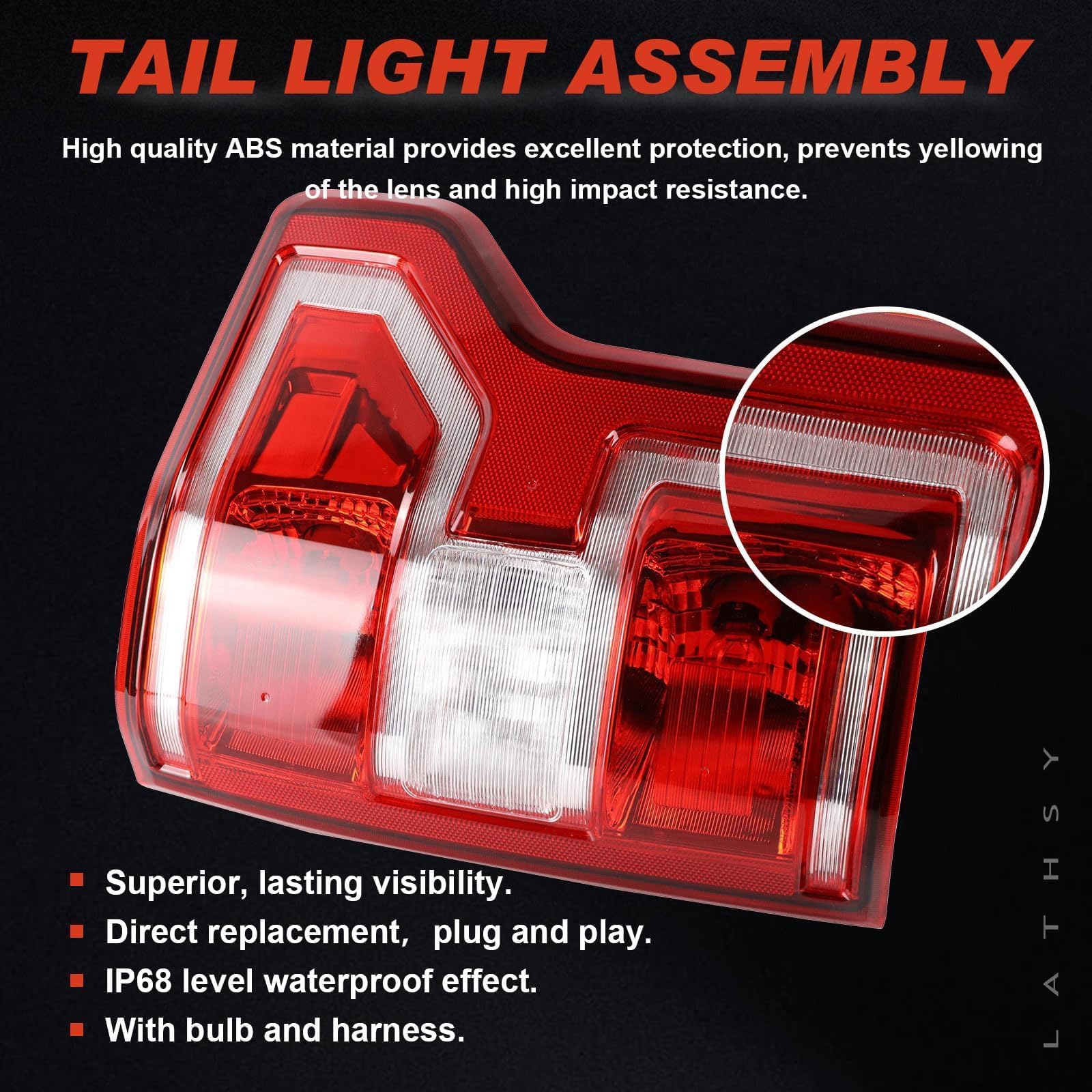 Lathsy tail light beside ruler showing exact size and scale for fit