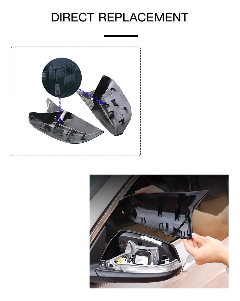 LAUBDGIE mirror covers with pry tool showing easy DIY installation