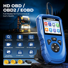 LAUNCH CR HD V2 adapter kit laid out, enabling broad truck and car connections