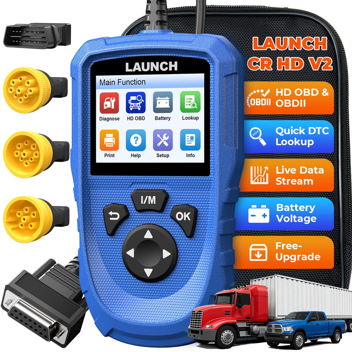LAUNCH CR HD V2 front view showing screen and rugged casing for reliable diagnostics