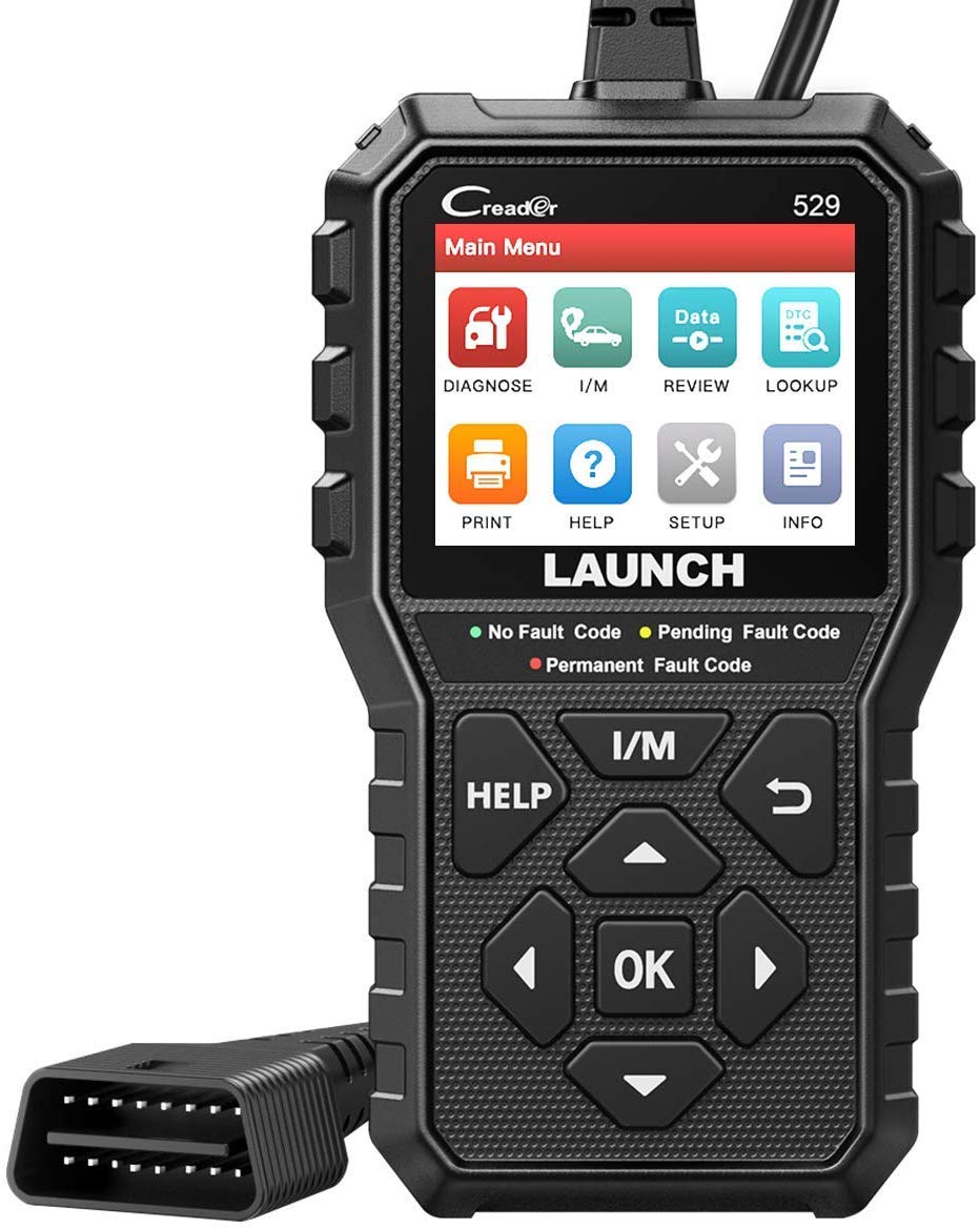 LAUNCH CR529 front view showing compact housing and color screen for easy diagnostics
