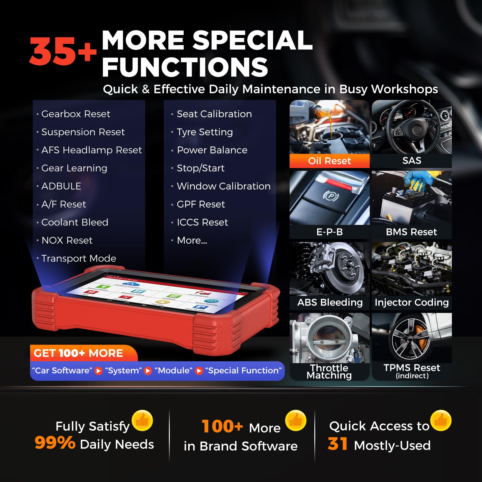 LAUNCH tablet live-data screen in use showing rapid multi-sensor readouts for faster fixes