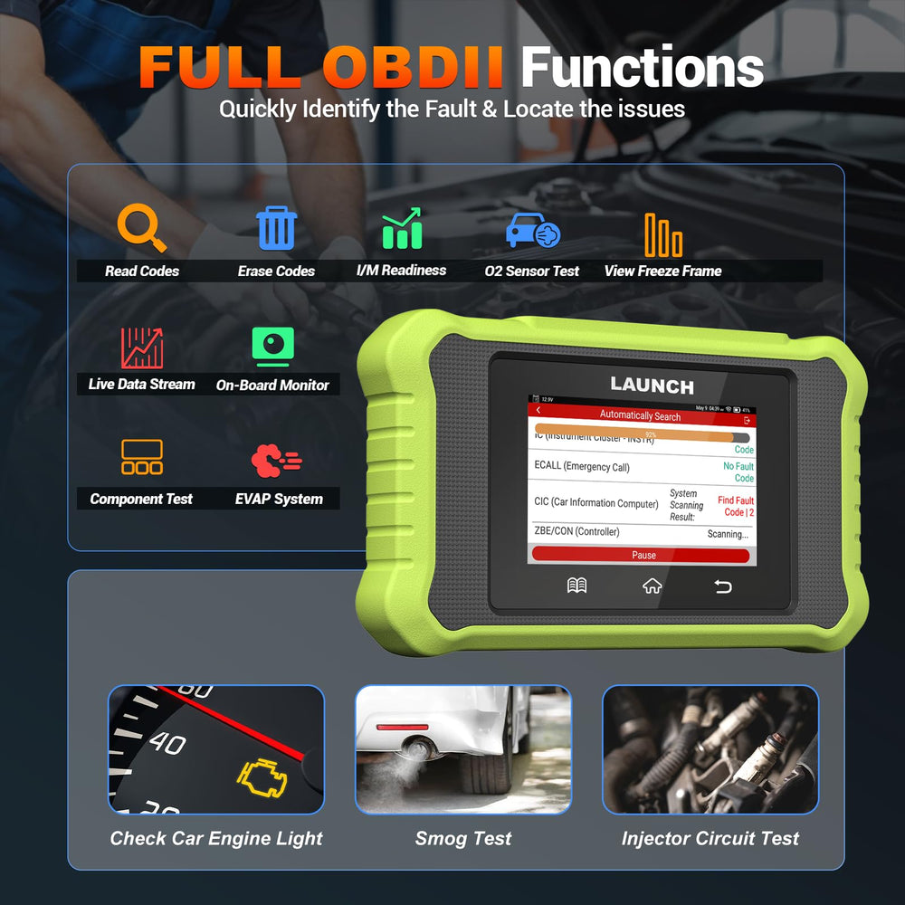LAUNCH Creader Elite X500 battery side profile, long runtime for on-car diagnostics benefit