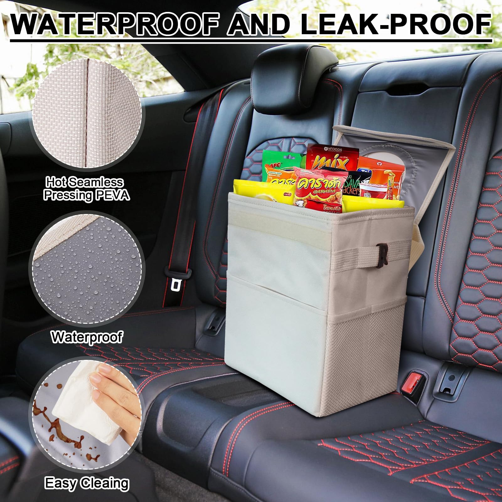 LCMWHOP backseat lifestyle with snacks and toys showing tidy cabin on a road trip
