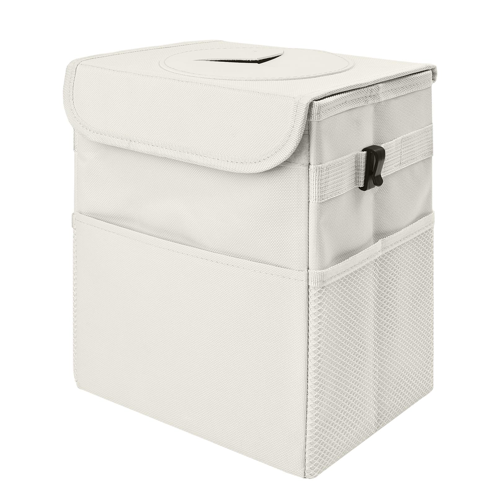 LCMWHOP front view of beige car trash can showing compact design and easy access
