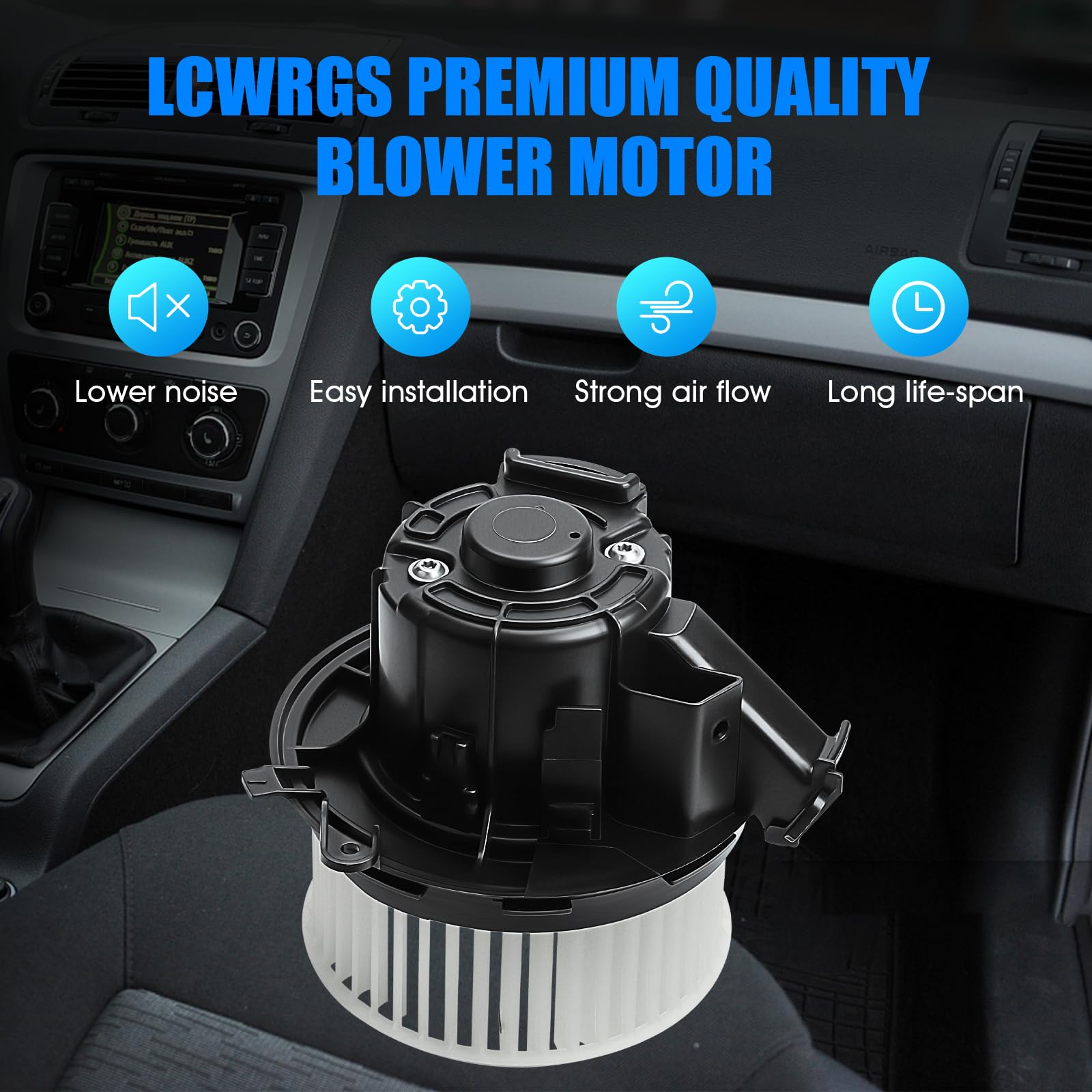 LCWRGS blower motor three-quarter angle highlighting compact design and durability