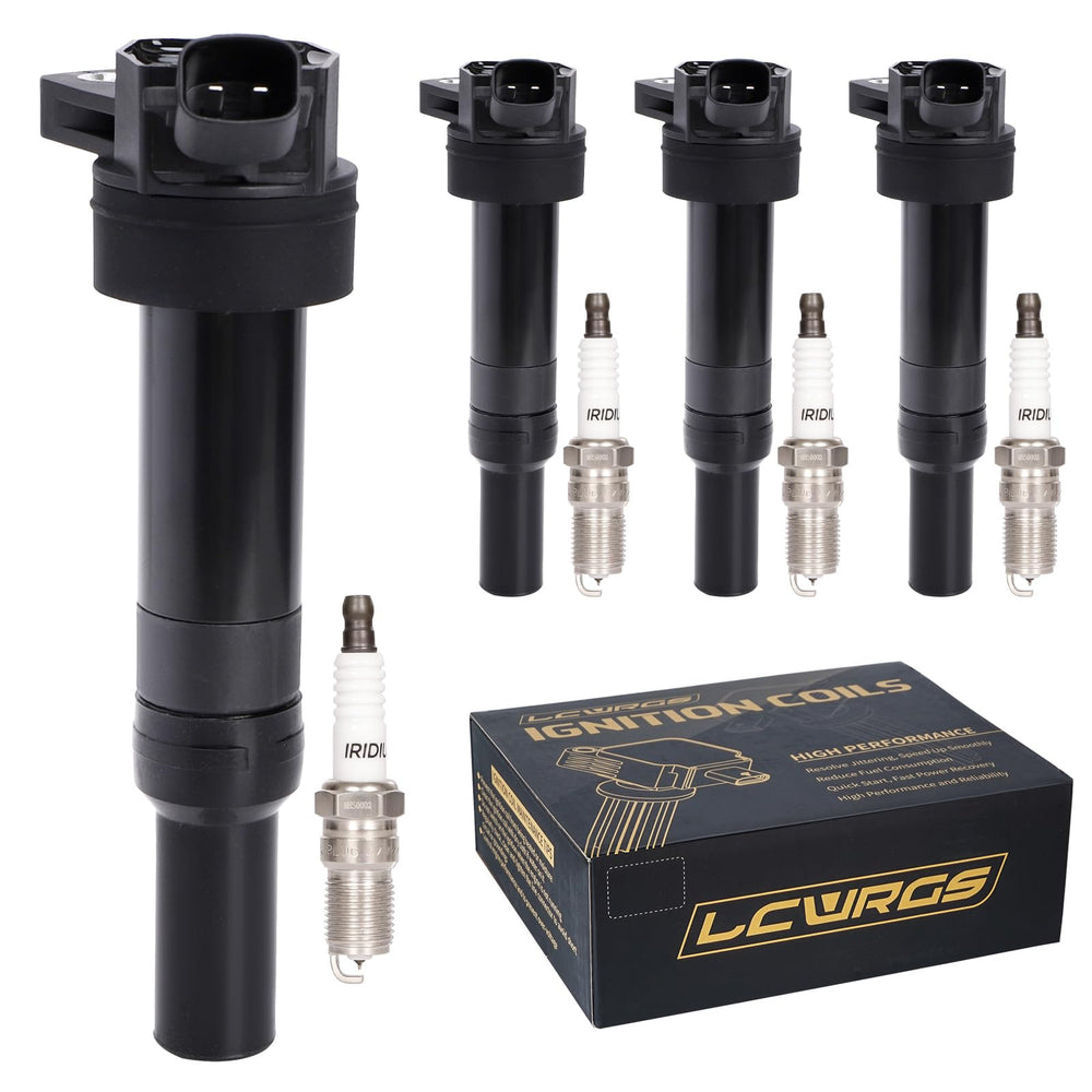 LCWRGS front packaging showing four coils and four spark plugs, quick fit benefit
