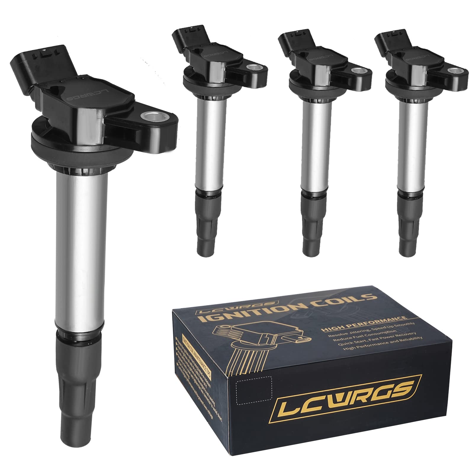 LCWRGS front packaging showing four ignition coils and clear fitment labels for quick identification and confidence
