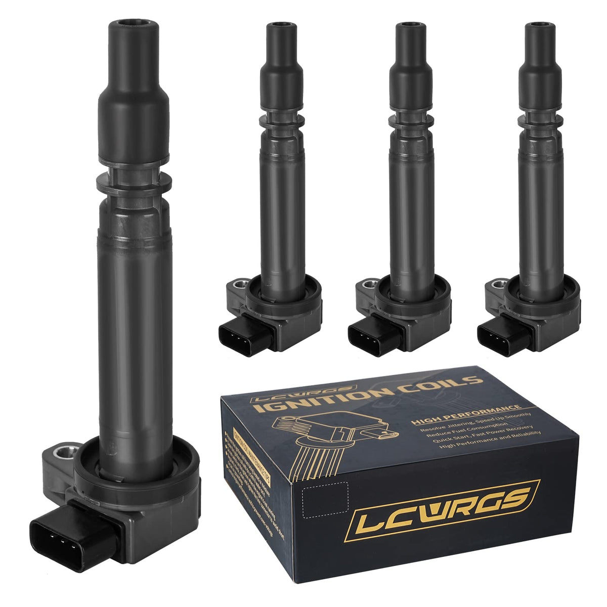 LCWRGS ignition coils pack front view showing four coils and reliable replacement benefit