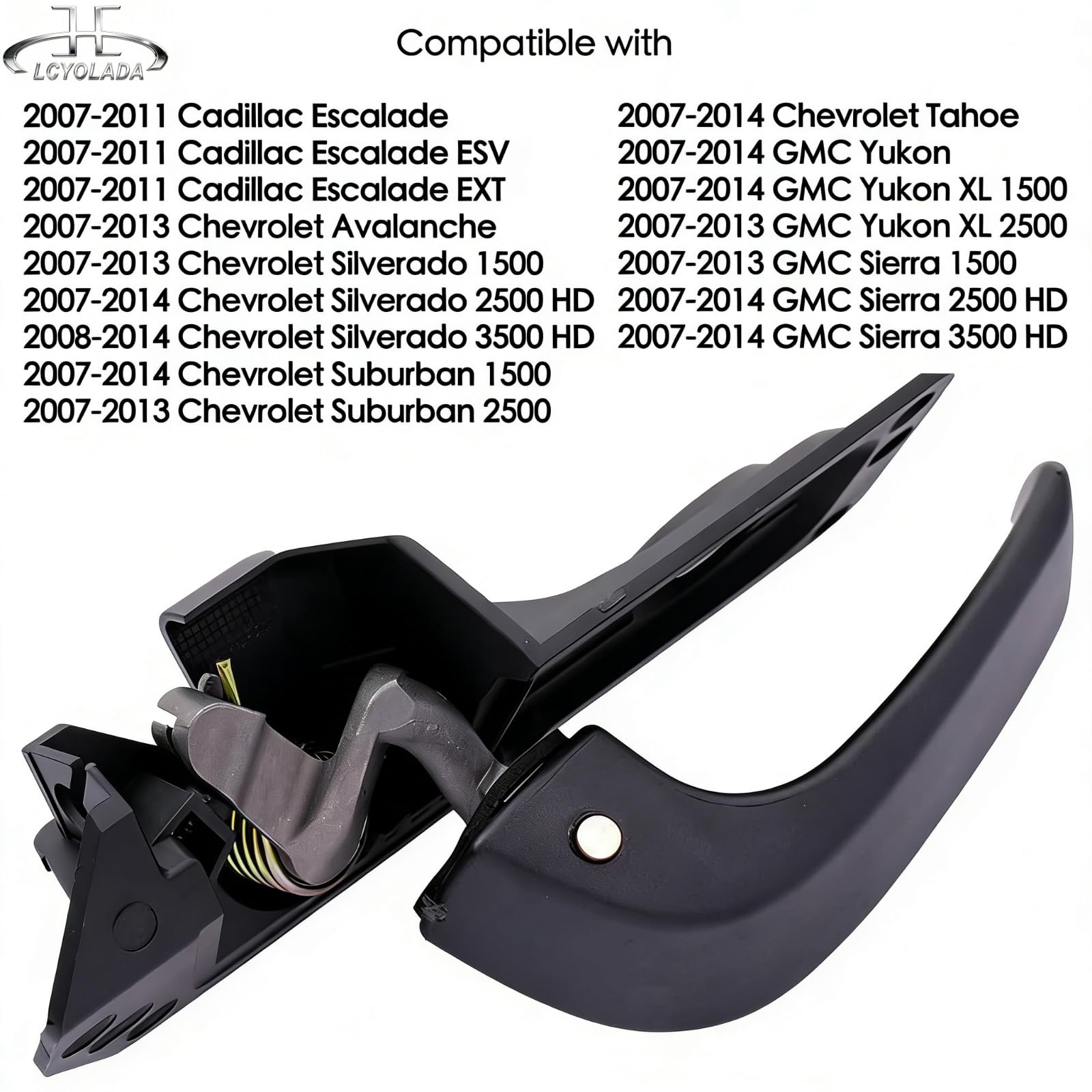 Lcyolada handle angled to show mounting points and linkage compatibility, simplifies installation