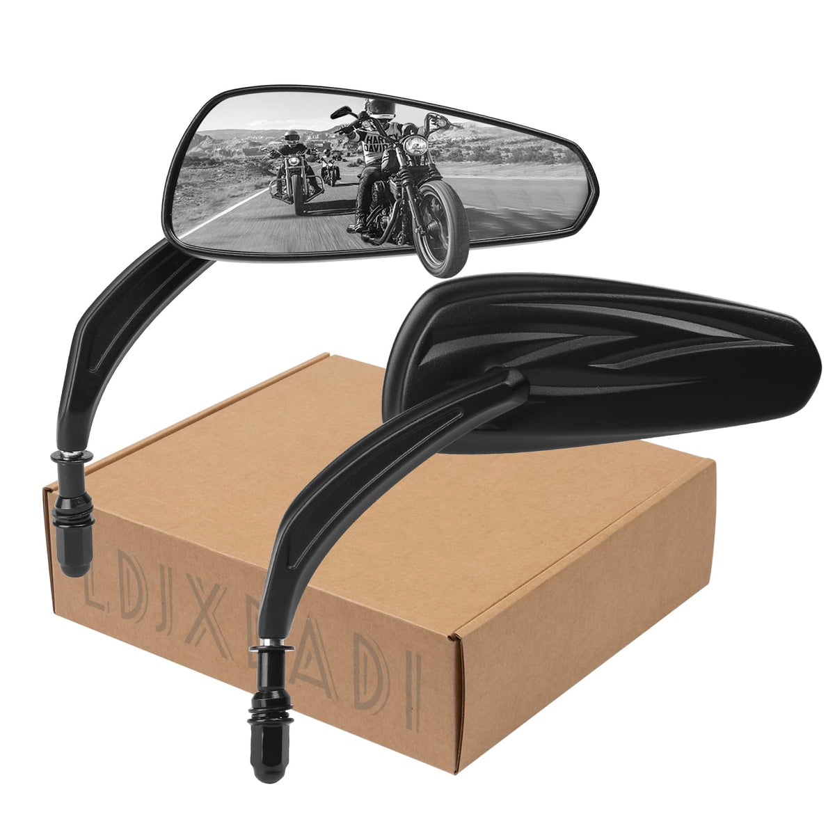 LDJXDADI front view matte black mirrors showing sleek profile and improved visibility