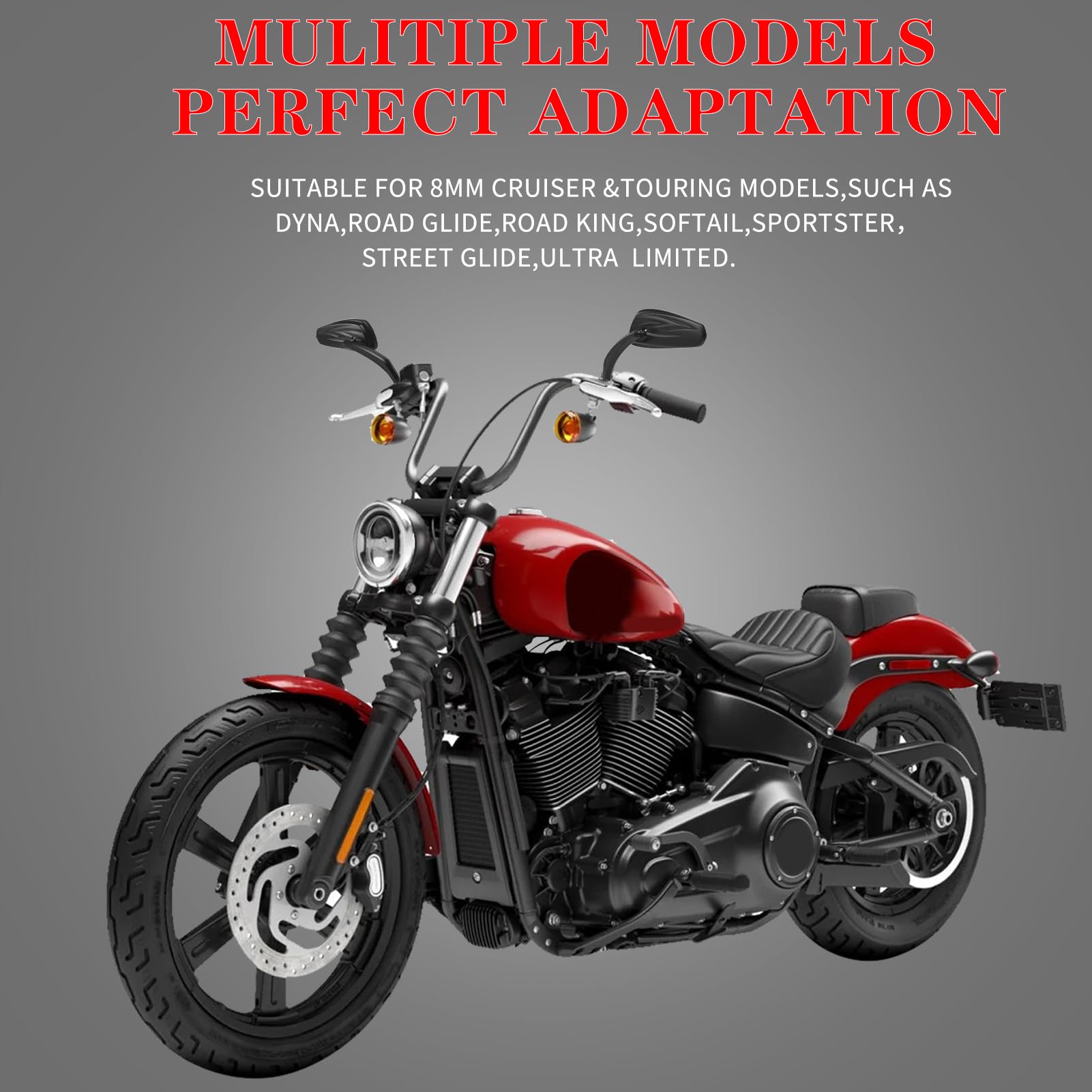 LDJXDADI mirrors installed on a Harley-style motorcycle demonstrating real-world fitment